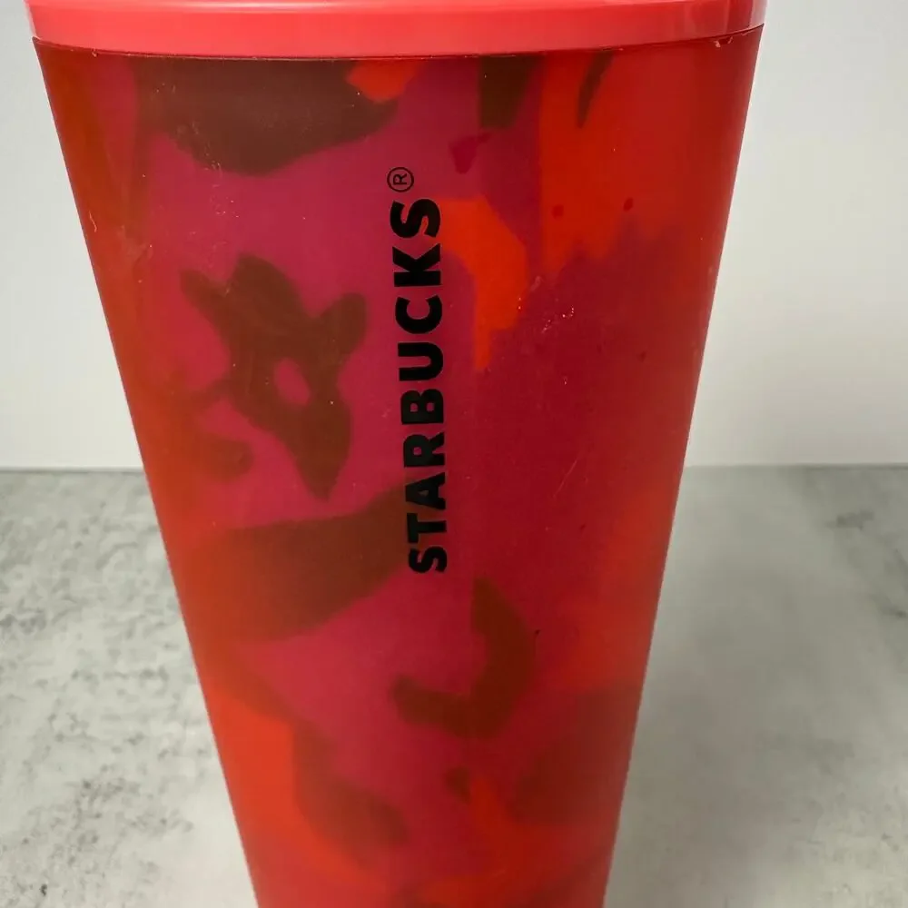 Starbucks 2022 Spring Red Floral Soft Touch Venti Cold Cup Tumbler 24 oz Matte